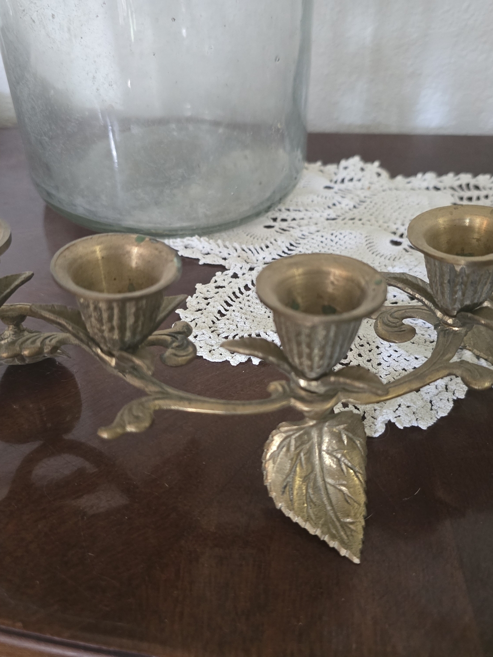 Andrea By Sadek Brass Leaf Triple Candle Holder in Gold Tone